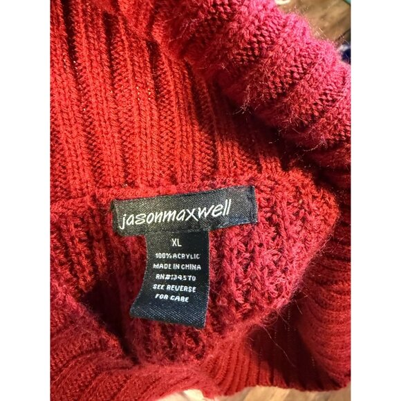 Red Chunky Knit Sweater Cardigan Womens XL Short Sleeve Christmas Jason Maxwell - Picture 4 of 4